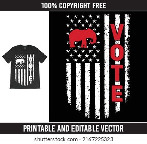 Vote T-Shirt Vector Design. United States Presidential Elections Vote T-Shirt Design. Vote, American Flag.