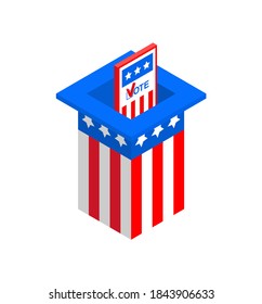 Stimmen Sie in einem einzigen Hut ab. Wahltag in den USA. Isometrische Vektorgrafik
 
