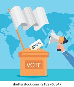 vote in urn and flag