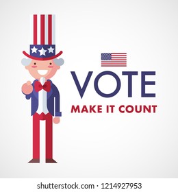 Vote USA, Make it count. Uncle Sam Voting concept