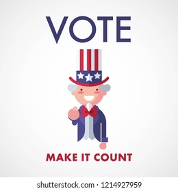 Vote USA, Make it count. Uncle Sam Voting concept