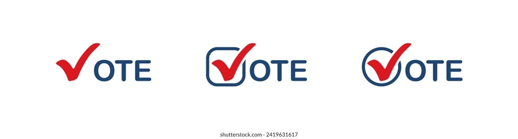 Vote vector icon. Vote. Election sign. USA presidential election 2024 Vote check mark logo. Campaign symbols. Vector illustration