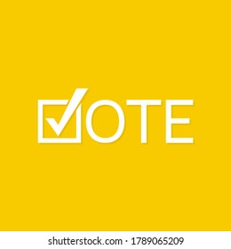 Vote vector icon. Election template with check mark symbol on yellow background.