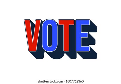 Vote vector retro font, election, president of the United States voting, red, blue, isolated, graphic design word illustration, poll icon, patriotic republican or democratic voter text
