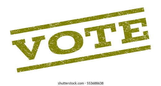 Vote watermark stamp. Text caption between parallel lines with grunge design style. Rubber seal stamp with dirty texture. Vector olive color ink imprint on a white background.