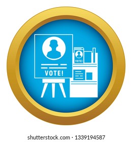 Vote wood stand icon blue vector isolated on white background for any design