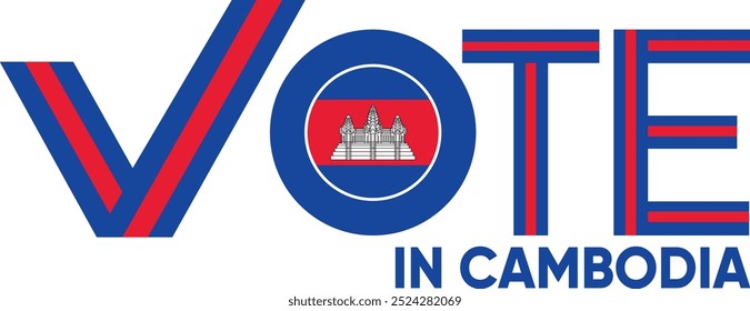 palavra de voto Camboja ou Cambojano com sinal de votação mostrando a eleição geral do Camboja, ilustração vetorial