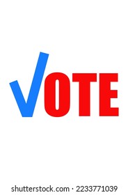 Vote word with checkmark symbol as letter V. Political election campaign logo. Applicable as part of badge design. Flat vector illustration