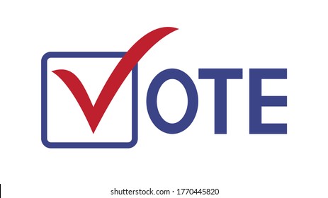 Vote Word With Checkmark Symbols, Check Mark Icon, Political Template Elections Campaign Logo Concept, Badge Flat Design Vector Illustration