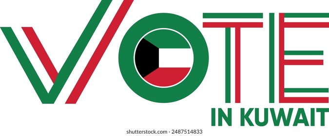 Palabra de voto Kuwait o kuwaití con el signo de votación que muestra la elección general de Kuwait, Ilustración vectorial