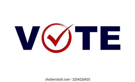 VOTE word with red checkmark symbol for election design vector illustration