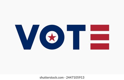 Vote word with US flag banner or icon. American federal or municipal elections poster. European parliament election label.