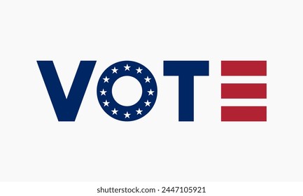 Vote word with US flag banner or icon. American federal or municipal elections poster. European parliament election label.