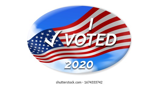 i voted 2020 USA presidential election oval sticker design with american flag on sky background