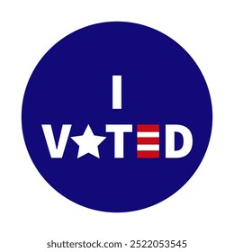 I Voted badge, vote button featuring a star replacing the O and patriotic red, white, and blue colors in the letter E. Perfect for use in election campaign, voting promotion.