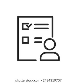 Voter Ballot Paper Icon with Candidate Profile, Election Selection Vector. Thin Line Symbol for Democratic Choice and Political Participation in Polls