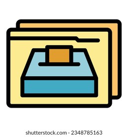 Vector de contorno de icono de cuadro de votante. Encuesta popular. Plano de color móvil digital