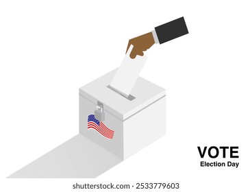 voter drop ballots in the election box isolated on white background