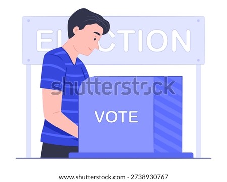 Voter Man Doing Vote at Polling Booth in Polling Station for Election and Politics Concept Illustration Clip Art