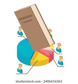 Voter statistic icon isometric vector. Candidate pie chart and closed paper book. Study of political preference, statistic, information