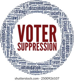Voter Suppression word cloud conceptual design isolated on white background.