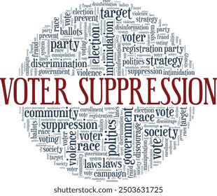 Voter Suppression word cloud conceptual design isolated on white background.