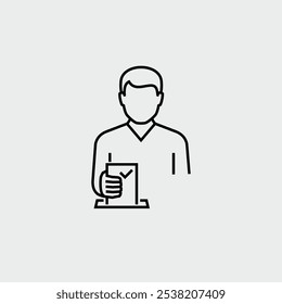Voter Throwing Voting Ballot In Ballot Box Vector Line Icon