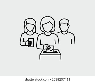 Voter Throwing Voting Ballot In Ballot Box Vector Line Icon