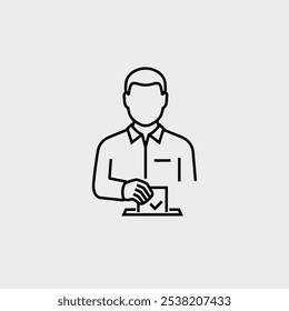 Voter Throwing Voting Ballot In Ballot Box Vector Line Icon