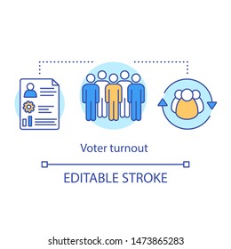 Voter turnout concept icon. Elections idea thin line illustration. Eligible voting population percentage. General electorate numbers. Vector isolated outline drawing. Editable stroke