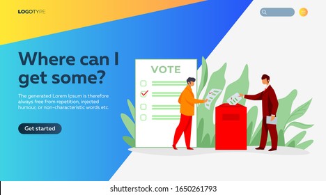 Voters inserting forms into ballot boxes. Presidential, congress, government election flat vector illustration. Democracy, poll, campaign concept for banner, website design or landing web page