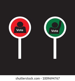 Votes and no votes sign paddles, vector illustration. 