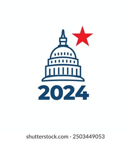 Voting 2024 Icon with Vote, Government, and Patriotic Symbolism and Colors