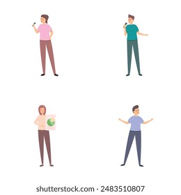 Voting agitation icons set cartoon vector. Loud talking and agitating people. Public speaking, campaigning