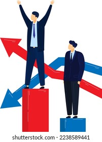 Voting Pfeil Banner, Choice-Schild Konzept, positiver Mann, einzeln auf Weiß, Design, in Cartoon Stil Vektorgrafik.