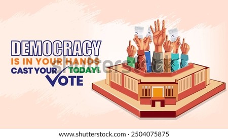 Voting Awareness Campaign with Raised Hand Holding Voter Card - Vector Design