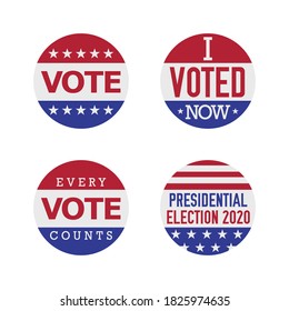 Voting badge vector set. 2020 United States presidential election. Vector illustration.