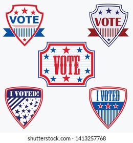 Voting badges featuring VOTE and I Voted text