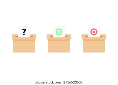 Conjunto de iconos de urna de votación. Elección, elección, campaña, decisión, política, conceptos de petición. Ilustración aislada de diseño de Vector plano.