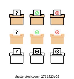Conjunto de iconos de urna de votación. Elección, elección, campaña, decisión, política, conceptos de petición. Ilustración aislada de diseño de Vector plano.