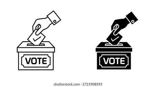 Conjunto de ícones da urna de votação. Símbolo vetorial da urna de votação em estilo preto preenchido e contornado.