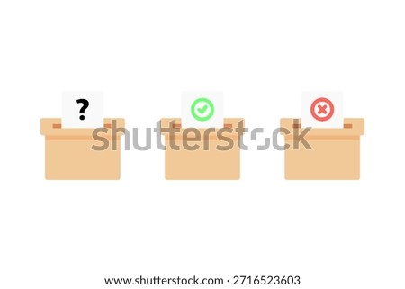 Voting ballot box icon set. Election, choice, campaign, decision, politics, petition concepts. Flat vector design isolated illustration.