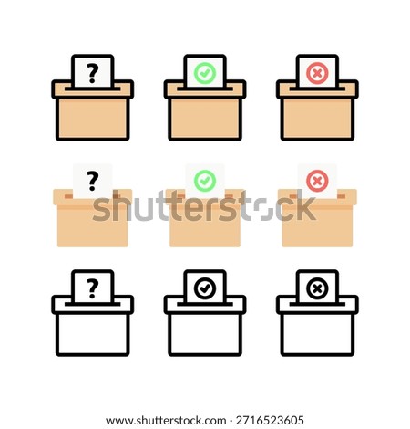 Voting ballot box icon set. Election, choice, campaign, decision, politics, petition concepts. Flat vector design isolated illustration.