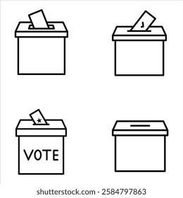 Voting ballot box icons set. Hand voting box concept. Vector.
