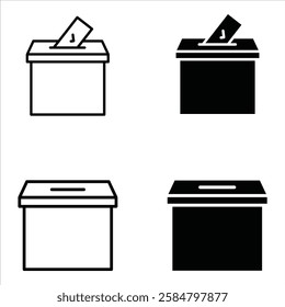 Voting ballot box icons set. Hand voting box concept. Vector.

