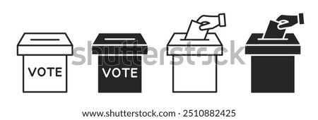 Voting ballot box icons set. Hand voting box concept. Vector. 
