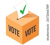 Voting ballot box with paper sheet isolated vector illustration on white background