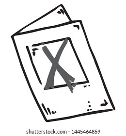 Voting ballot, form, questionnaire icon. Vector illustration of ballot paper. Hand drawn form with a cross mark, document.