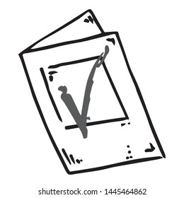 Voting ballot, form, questionnaire icon. Vector illustration of ballot paper. Hand drawn form with a check mark, document.