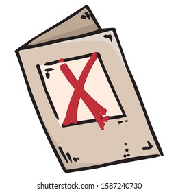 Voting ballot, form, questionnaire icon. Vector illustration of ballot paper. Hand drawn form with a cross mark, document.